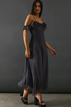 Chiffon Asymmetric Hem Bias Ruffle Strappy Midaxi Dress | Nasty Gal