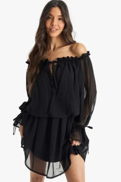 Chiffon Bardot Dropped Waist Mini Dress | Nasty Gal
