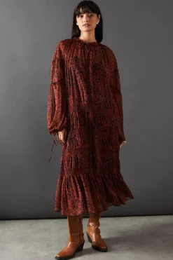 Chiffon Button Tier Smock Midi Dress | Nasty Gal