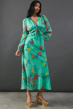 Chiffon Floral Ruffle Midi Tea Dress | Nasty Gal