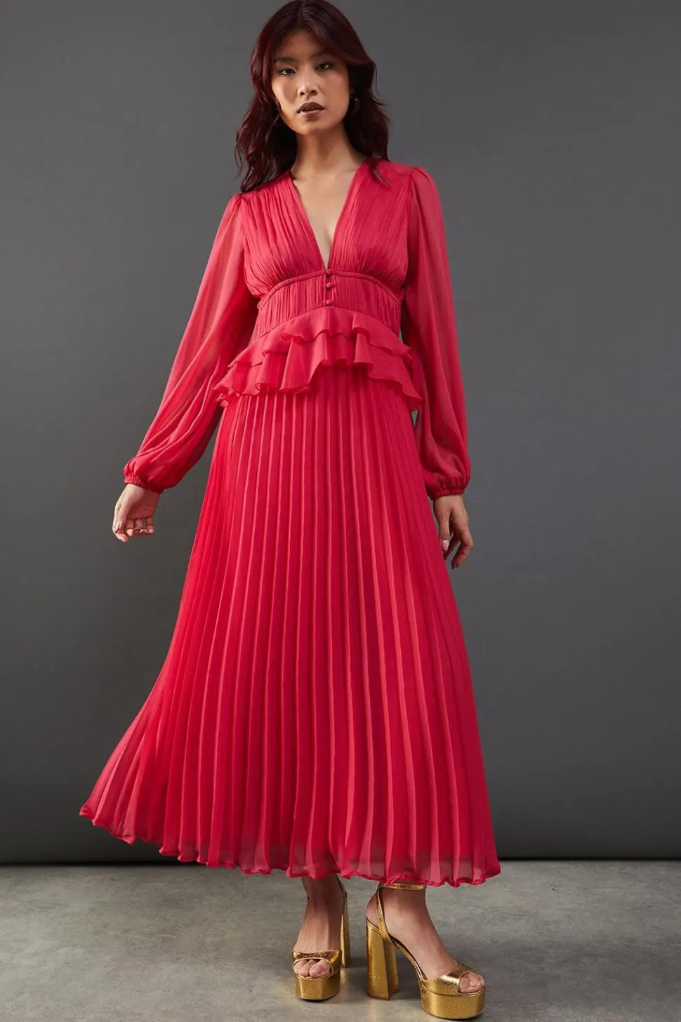 Chiffon Frill Waist Pleated Midaxi Dress | Nasty Gal