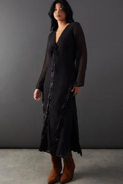 Chiffon Lace Up Panelling Midi Dress | Nasty Gal