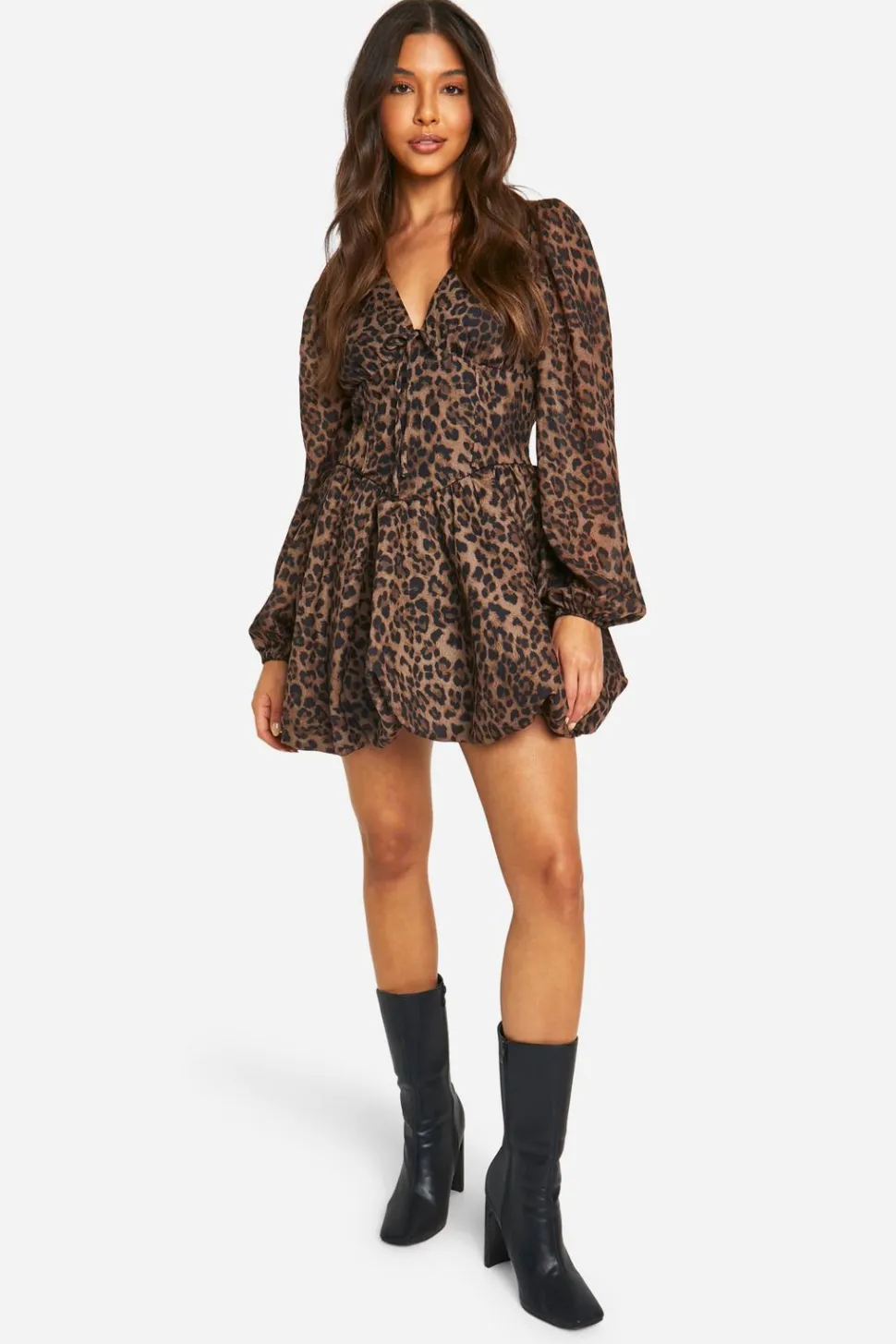 Chiffon Leopard Print Puff Sleeve Milkmaid Skater Dress | Nasty Gal