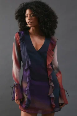 Chiffon Ombre Ruffle Detail Tie Sleeve Mini Dress | Nasty Gal