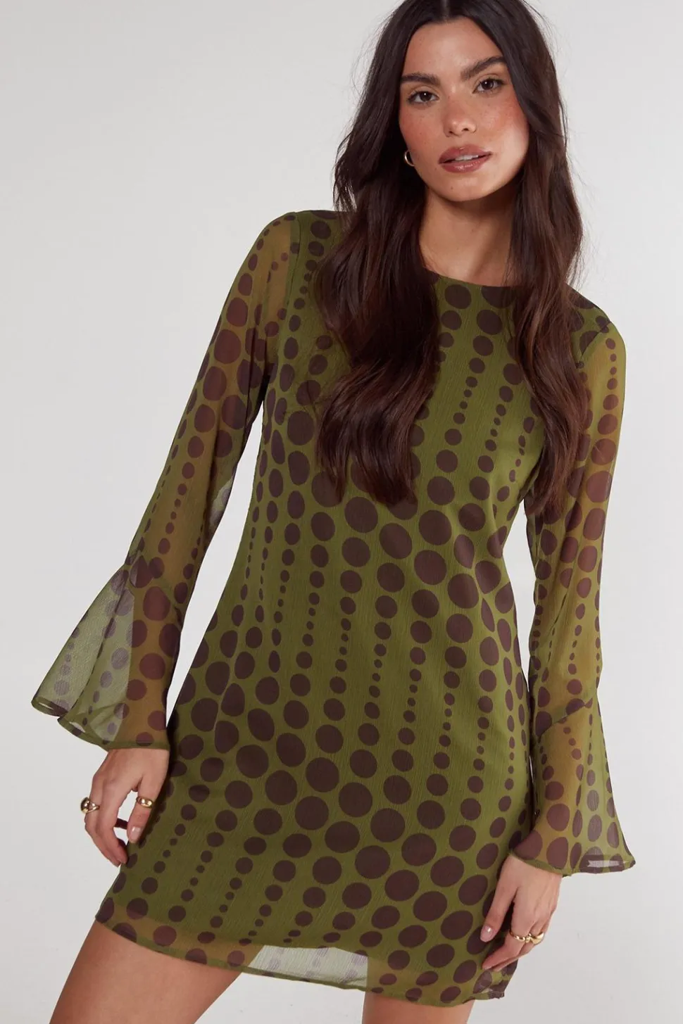 Chiffon Polka Dot Fluted Sleeve Tunic Mini Dress | Nasty Gal