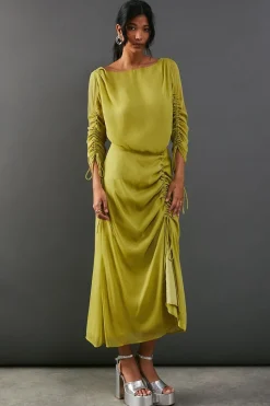 Chiffon Slash Neck Drawstring Detail Midi Dress | Nasty Gal