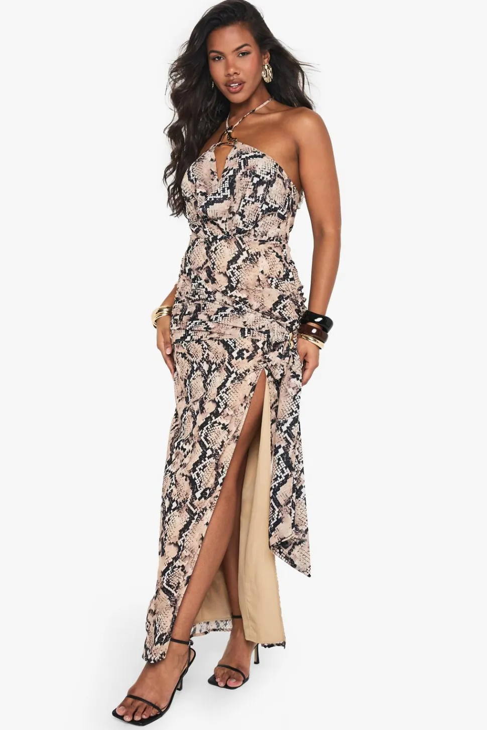 Chiffon Snake Halterneck Maxi Dress | Nasty Gal