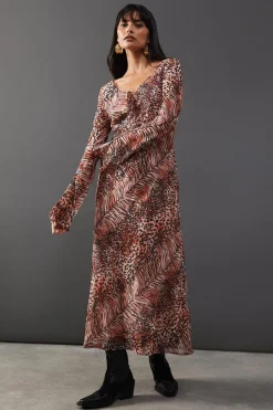 Chiffon Tie Keyhole Front Bias Midi Dress | Nasty Gal