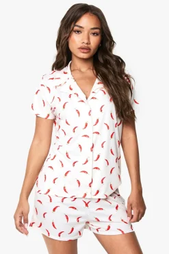Chilli Print Short Sleeve Shirt & Shorts Pyjama Set | Nasty Gal