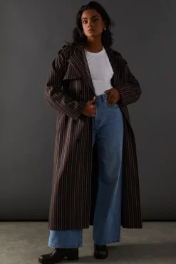 Chocolate Pinstripe Belted Trench Coat | Nasty Gal