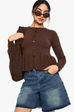 Cinched Waist Peplum Knitted Cardigan | Nasty Gal