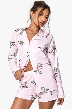 Cocktail Print Long Sleeve Shirt & Shorts Pyjama Set | Nasty Gal