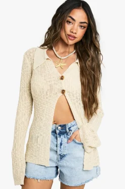 Collared Crochet Textured Cardigan | Nasty Gal