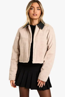 Contrast Collar Washed Look Barn Jacket | Nasty Gal