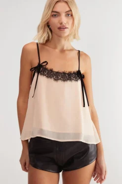 Contrast Lace Velvet Tie Cami Top | Nasty Gal