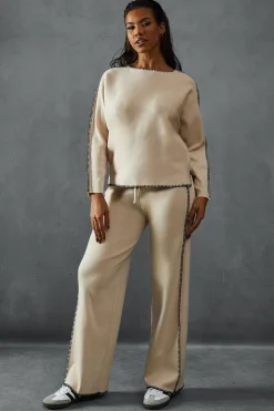 Contrast Seam Detail Slash Neck Jumper & Trouser Set | Nasty Gal