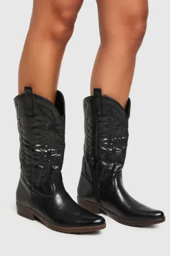 Contrast Sole Calf High Western Boots | Nasty Gal