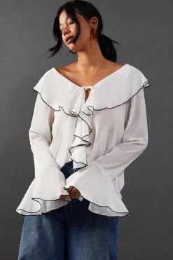 Contrast Stitch Ruffle Flared Sleeve Blouse | Nasty Gal