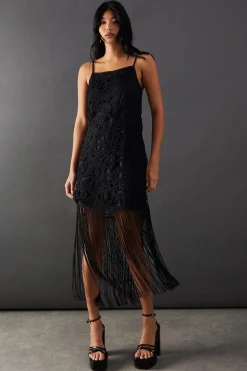 Corded Lace Strappy Fringe Hem Mini Dress | Nasty Gal
