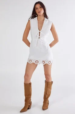 Cotton Collared Tie Front Floral Cutwork Mini Dress | Nasty Gal