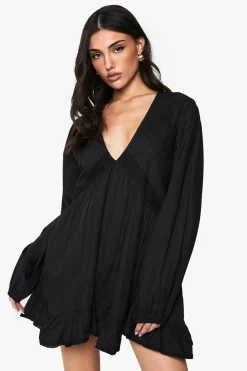 Cotton Lace Trim Long Sleeve Smock Dress | Nasty Gal