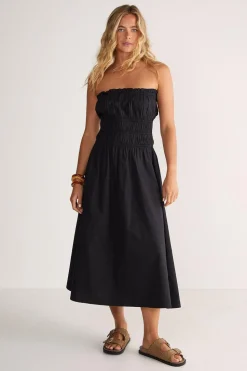 Cotton Poplin Bandeau Ruched Midi Dress | Nasty Gal