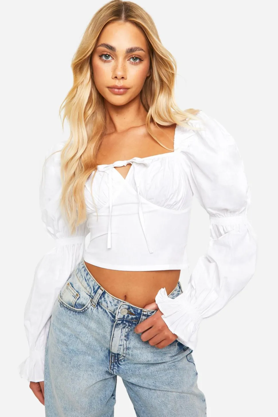 Cotton Poplin Puff Sleeve Tie Corset | Nasty Gal