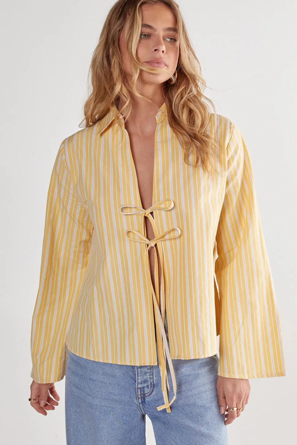 Cotton Stripe Tie Front Wide Cuff Shirt | Nasty Gal