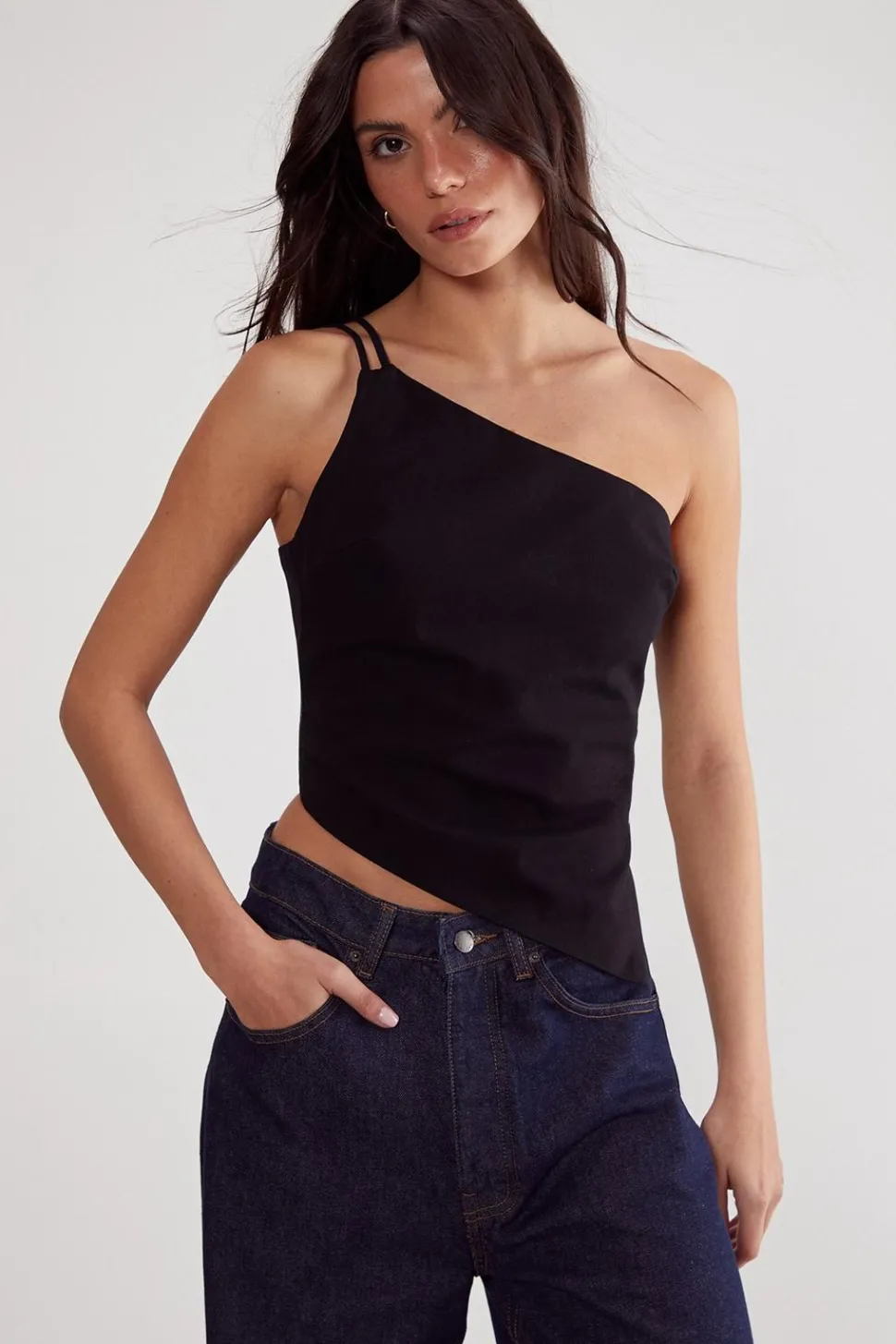 Cotton Twill Asym Neck Tailored Top | Nasty Gal
