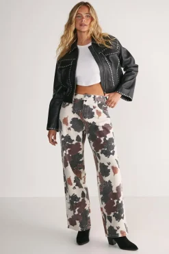 Cow Print Straight Leg Denim Jeans | Nasty Gal