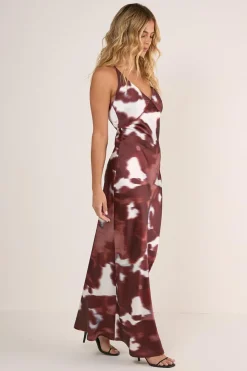 Cow Satin Plunge Strappy Maxi Slip Dress | Nasty Gal