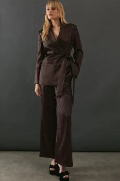 Crackled Satin High Waisted Wide Leg Trouser | Nasty Gal