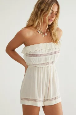 Crinkle Lace Insert Bandeau Beach Romper | Nasty Gal
