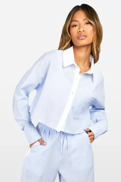 Crinkle Stripe Boxy Cropped Shirt | Nasty Gal