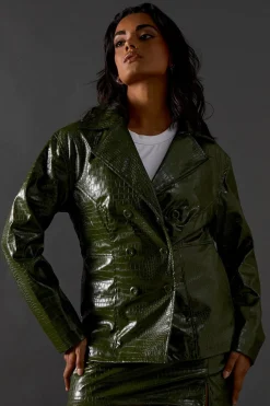 Croc Waist Detail Faux Leather Jacket | Nasty Gal