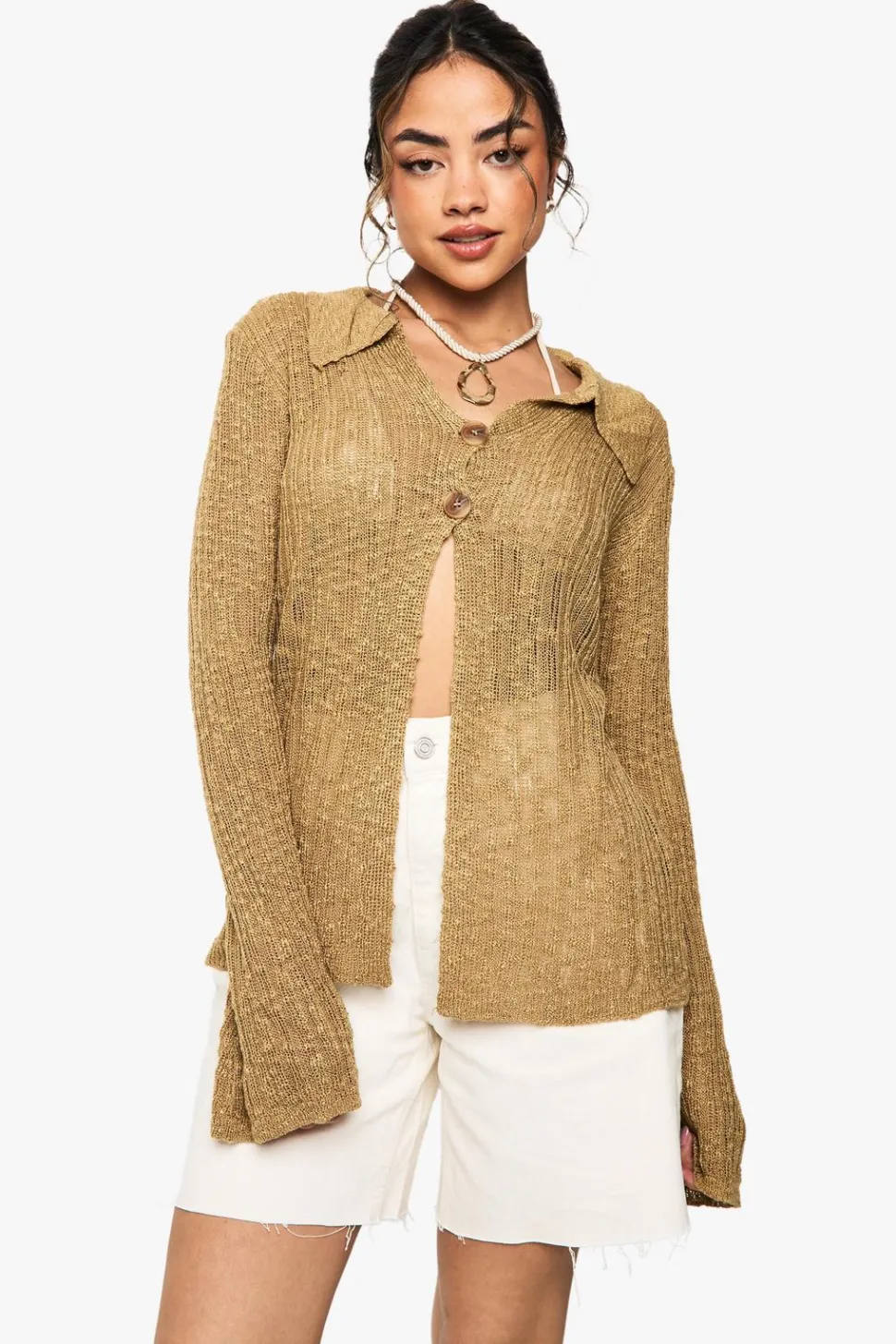 Crochet Collared Textured Cardigan | Nasty Gal