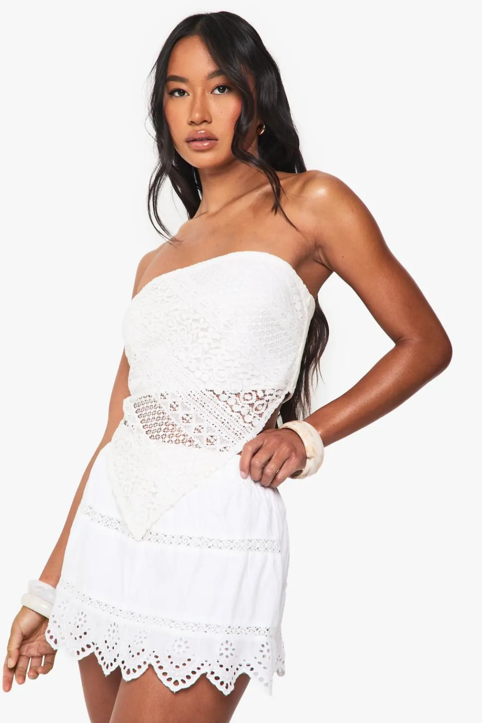 Crochet Detail Cotton Poplin Bandeau | Nasty Gal