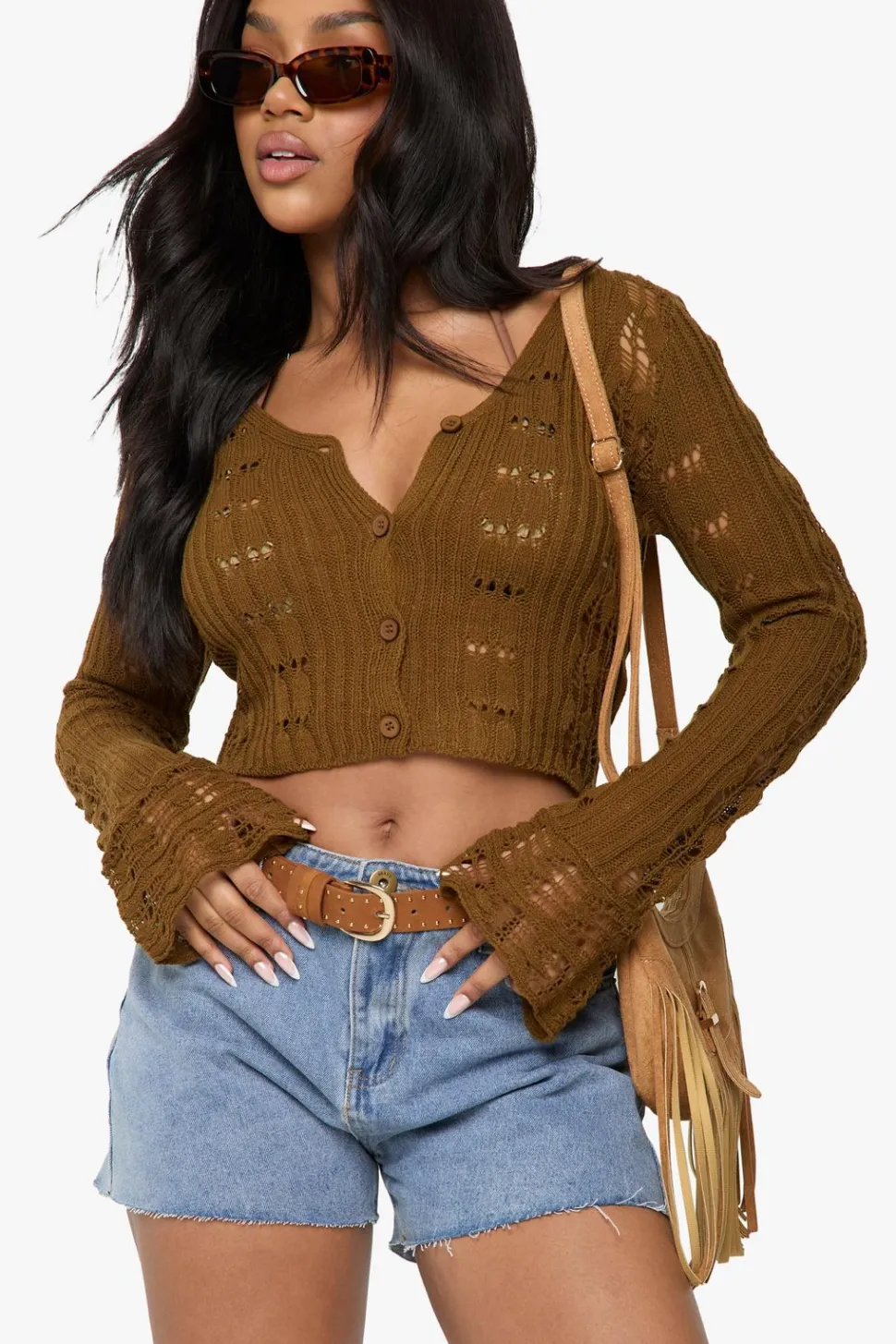 Crochet Frill Sleeve Cardigan | Nasty Gal