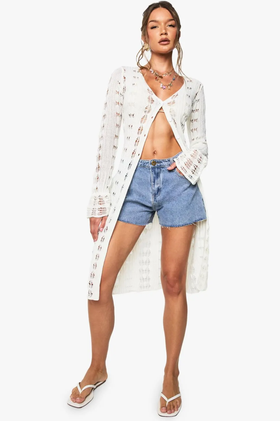Crochet Frill Sleeve Maxi Cardigan | Nasty Gal