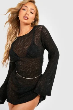 Crochet Knit Flare Sleeve Beach Mini Dress | Nasty Gal