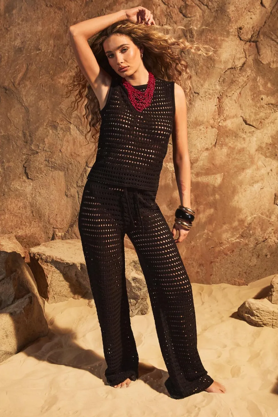 Crochet Knitted High Neck Top and Wide Leg Trouser | Nasty Gal