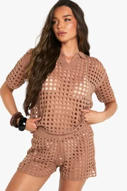 Crochet Oversized Shirt and Knitted Short Set | Nasty Gal