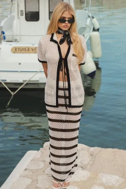 Crochet Tie Front Oversized Shirt and Stripe Maxi Skirt Co-Ord | Nasty Gal