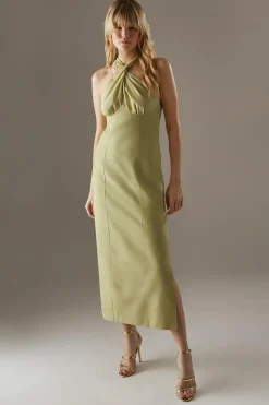 Cross Front Georgette And Marl Suiting Midi Dress | Nasty Gal