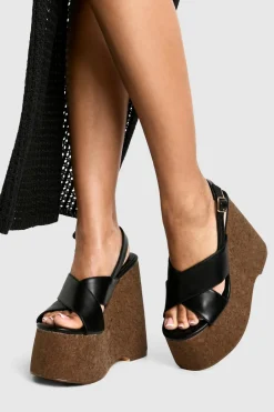 Crossover Cork Detail Platform Wedges | Nasty Gal