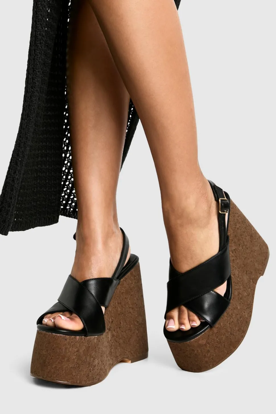 Crossover Cork Detail Platform Wedges | Nasty Gal