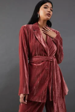 Crushed Velvet Self Belted Blazer | Nasty Gal