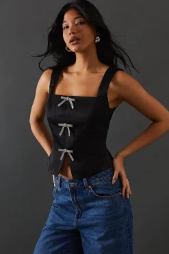 Crystal Bow Satin Tie Front Corset Top | Nasty Gal