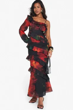 Dark Floral Ruffle Maxi Dress | Nasty Gal