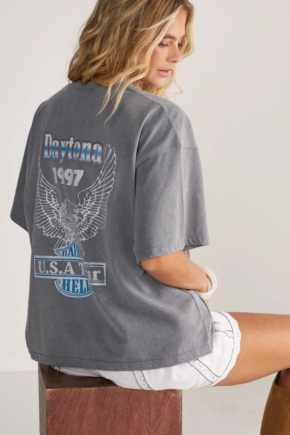 Daytona 1997 USA Tour Acid Wash Oversized Graphic T-Shirt | Nasty Gal